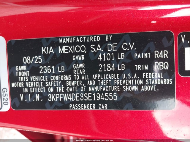3KPFW4DE3SE194555 KIA K4 Gt-line