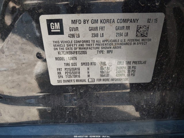 KL7CJNSB4FB152055 Chevrolet TRAX LTZ