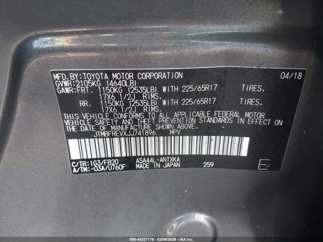 JTMBFREVXJJ741896 Toyota RAV4 LE