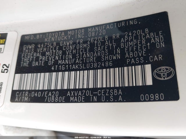 4T1G11AK5LU382486 Toyota CAMRY SE