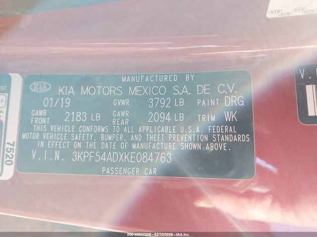 3KPF54ADXKE084763 KIA FORTE EX