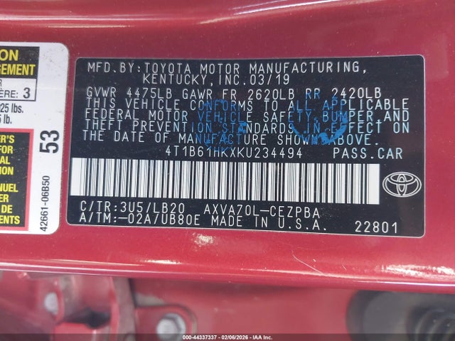 4T1B61HKXKU234494 Toyota CAMRY XSE