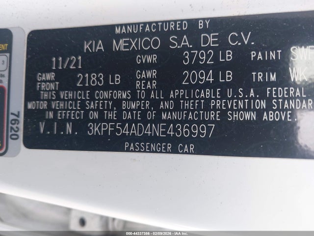 3KPF54AD4NE436997 KIA Forte Gt-line