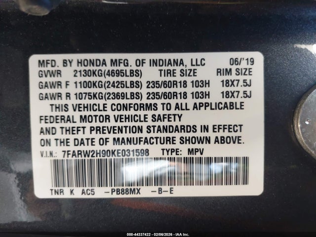 Honda Cr-v Touring 2019 7FARW2H90KE031598 Image 9