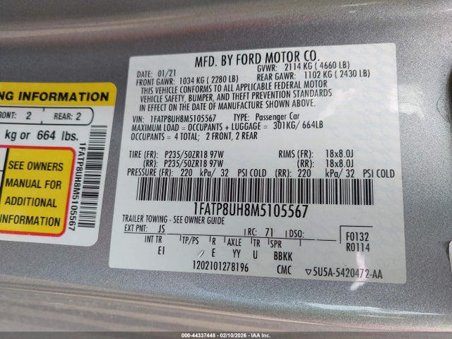 2021 FORD MUSTANG 1FATP8UH8M5105567 Photo 8