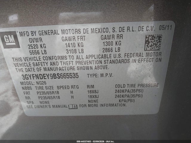 2011 CADILLAC SRX 3GYFNDEY9BS665535 Photo 8