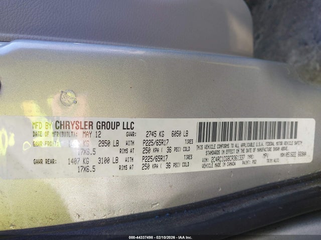 2012 Chrysler Town & Country Touring-l მანქანა იყიდება აუქციონზე, vin: 2C4RC1CG8CR361337, აუქციონის ნომერი: 44337498
