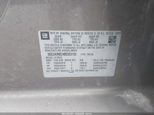 44337592 :رقم المزاد ، 3GCUKREC4EG333162 vin ، 2014 Chevrolet Silverado 1500 1lt مزاد بيع