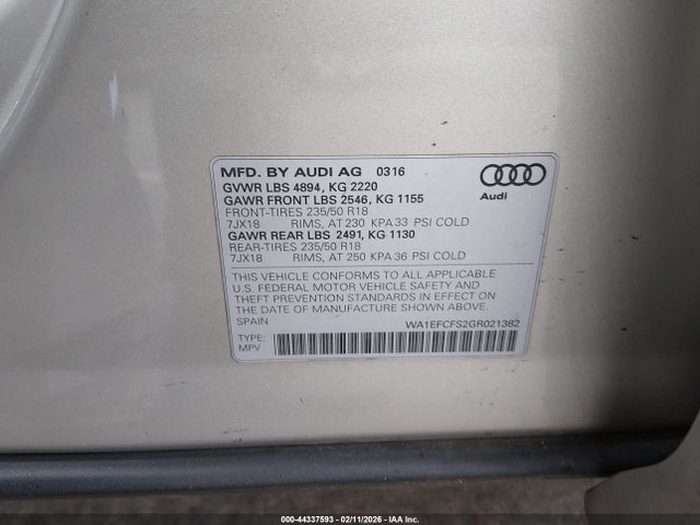 2016 AUDI Q3 WA1EFCFS2GR021382 Photo 8