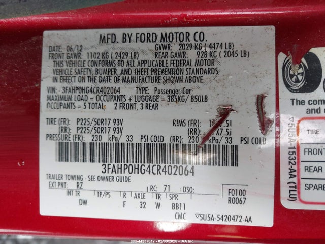 2012 FORD FUSION 3FAHP0HG4CR402064 Photo 8