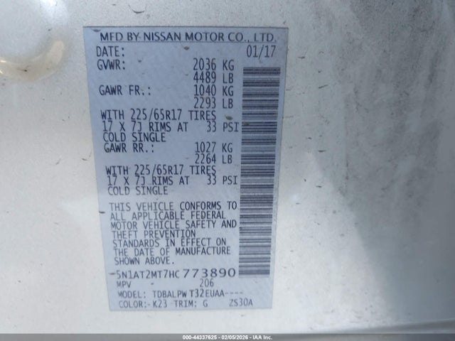 5N1AT2MT7HC773890 Nissan ROGUE S