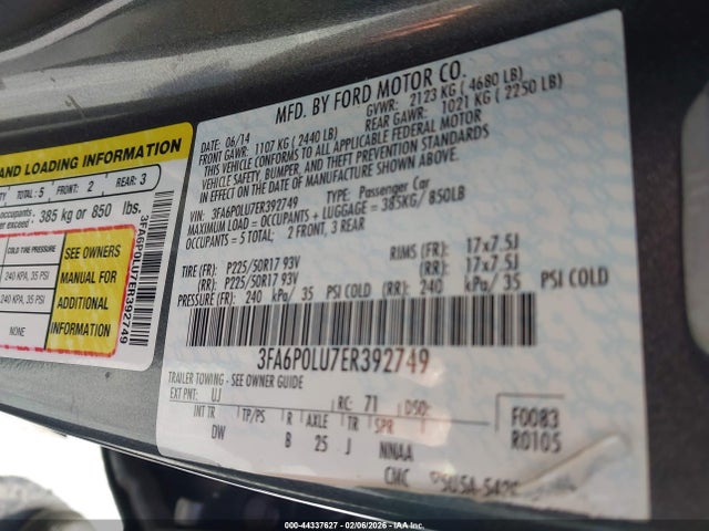 3FA6P0LU7ER392749 Ford Fusion Hybrid Se