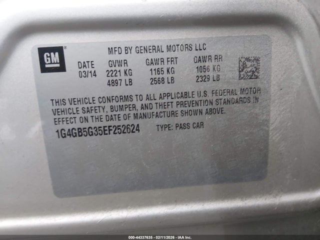 2014 Buick Lacrosse Leather Group მანქანა იყიდება აუქციონზე, vin: 1G4GB5G35EF252624, აუქციონის ნომერი: 44337635