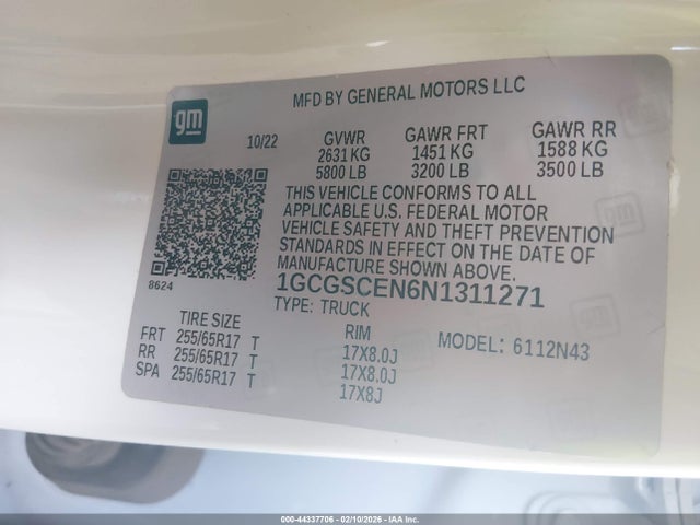 1GCGSCEN6N1311271 Chevrolet Colorado 2wd Short Box Lt