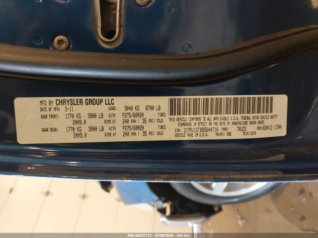 Продажа на аукционе авто 2011 Ram Ram 1500 Slt, vin: 1D7RV1GT0BS644710, номер лота: 44337712