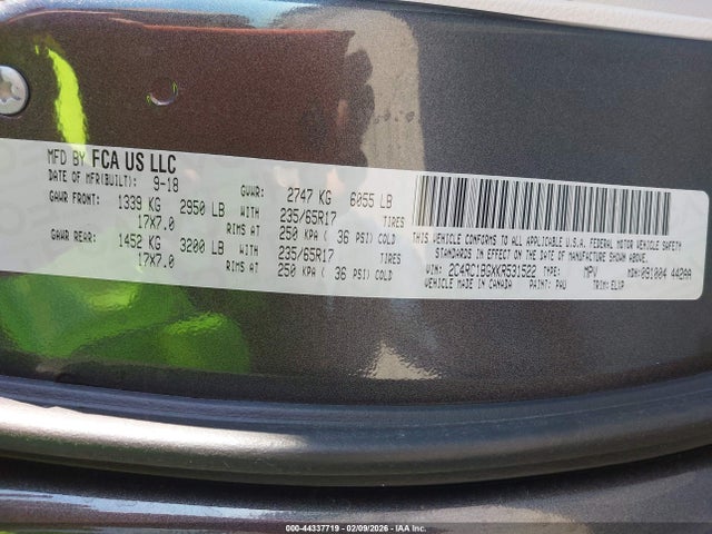 Продажа на аукционе авто 2019 Chrysler Pacifica Touring L, vin: 2C4RC1BGXKR531522, номер лота: 44337719
