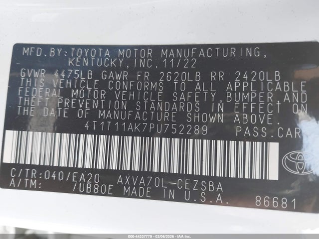 4T1T11AK7PU752289 Toyota CAMRY SE