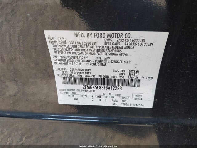 Ford FLEX SEL 2015 2FMGK5C88FBA12228 Image 9