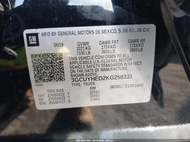 3GCUYHED2KG258331 Chevrolet Silverado 1500 High Country