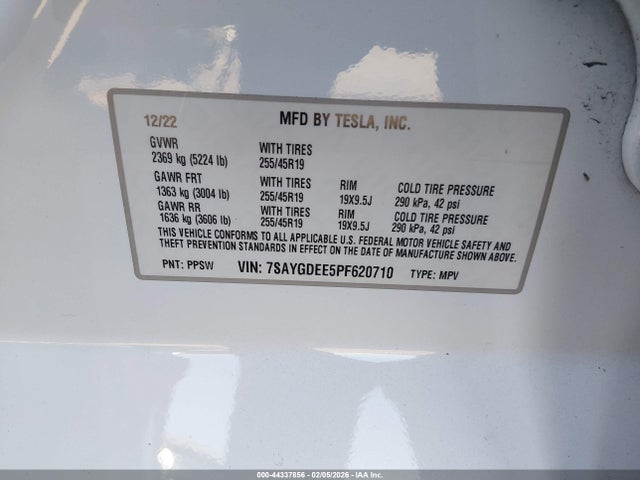 Aukcja sprzedaży 2023 Tesla Model Y Awd/long Range Dual Motor All-wheel Drive, vin: 7SAYGDEE5PF620710, numer aukcji: 44337856