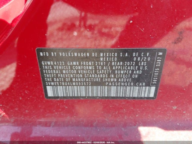 44337902 :رقم المزاد ، 3VWE57BU4LM093572 vin ، 2020 Volkswagen Jetta 1.4t Sel مزاد بيع