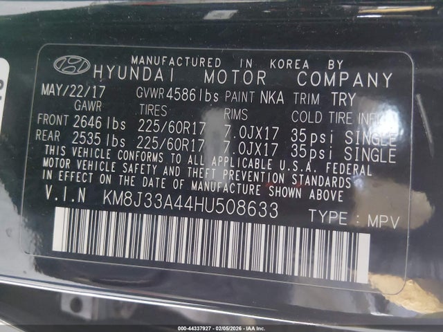 KM8J33A44HU508633 Hyundai TUCSON SE