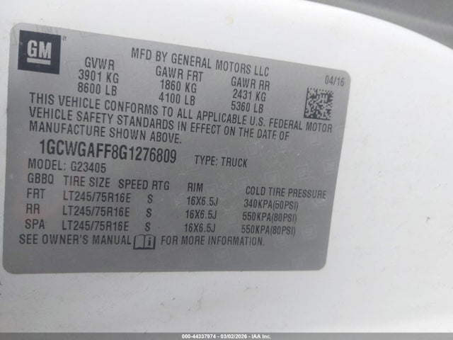 Chevrolet Express 2500 Work Van 2016 1GCWGAFF8G1276809 Image 9
