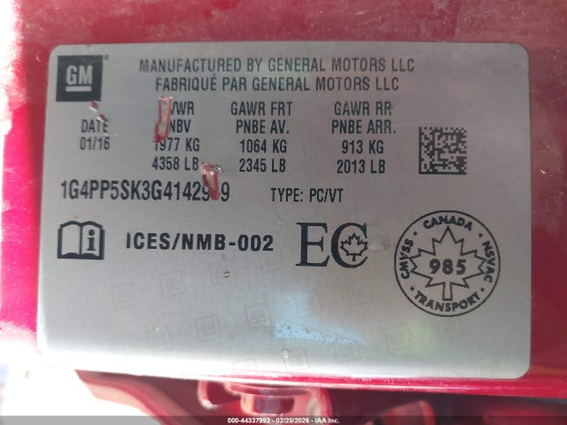 Auction sale of the 2016 Buick Verano, vin: 1G4PP5SK3G4142959, lot number: 44337992