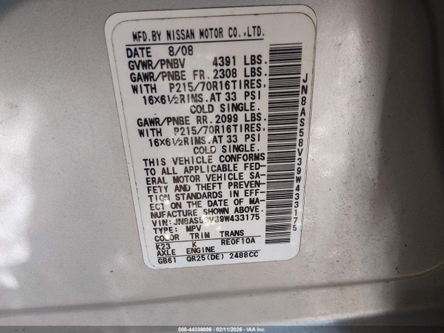 2009 NISSAN ROGUE JN8AS58V39W433175 Photo 8