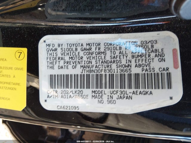 2003 LEXUS LS 430 JTHBN30F830113665 Photo 8