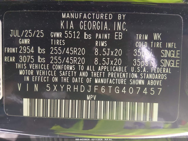 5XYRHDJF6TG407457 KIA Sorento X-line Ex