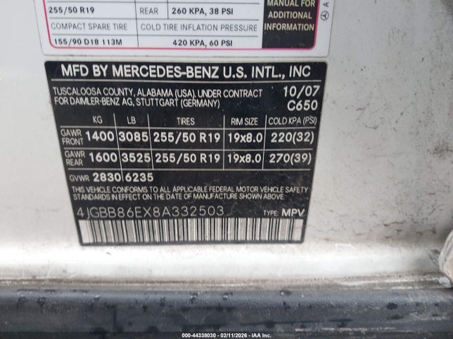 Продаж на аукціоні авто 2008 Mercedes-benz Ml 350 4matic, vin: 4JGBB86EX8A332503, номер лоту: 44338030