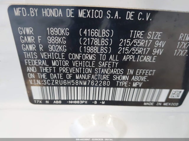 Aukcja sprzedaży 2022 Honda Hr-v Awd Ex, vin: 3CZRU6H58NM762280, numer aukcji: 44338067