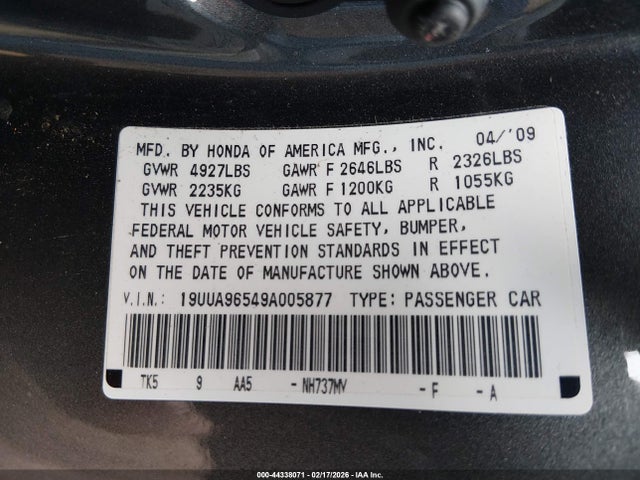 2009 Acura Tl 3.7 მანქანა იყიდება აუქციონზე, vin: 19UUA96549A005877, აუქციონის ნომერი: 44338071