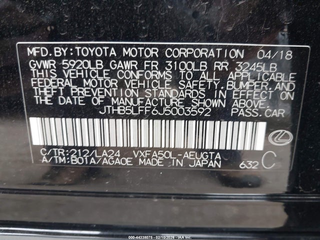 Aukcja sprzedaży 2018 Lexus Ls 500, vin: JTHB5LFF6J5003592, numer aukcji: 44338075