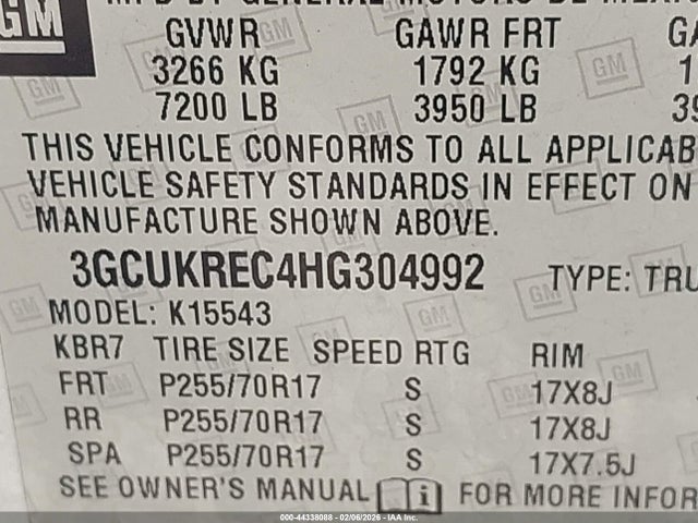 3GCUKREC4HG304992 Chevrolet Silverado 1500 1lt