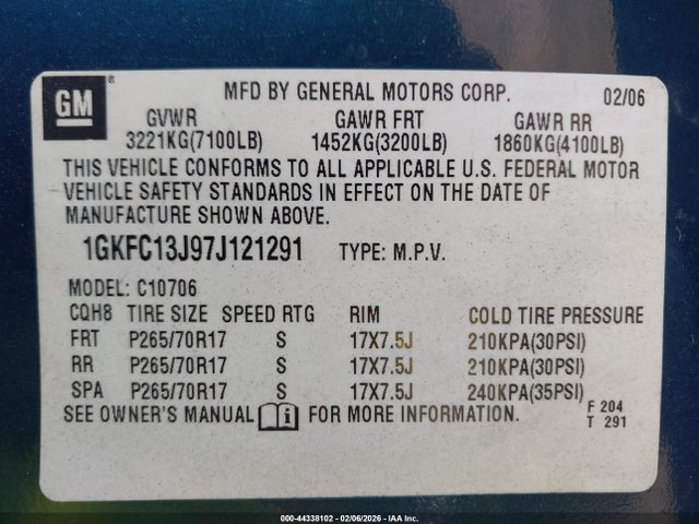 Продажа на аукционе авто 2007 Gmc Yukon Sle, vin: 1GKFC13J97J121291, номер лота: 44338102