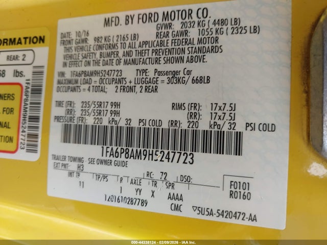 Ford Mustang V6 2017 1FA6P8AM9H5247723 Image 9
