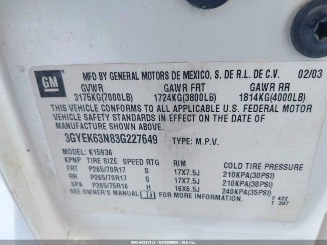 2003 CADILLAC ESCALADE EXT 3GYEK63N83G227649 Photo 8