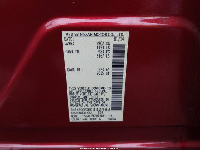 1N4AZ0CPXEC332493 Nissan LEAF S