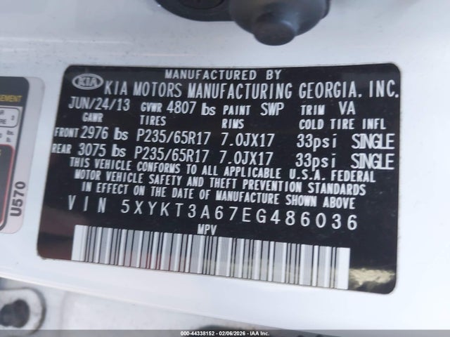 44338152 :رقم المزاد ، 5XYKT3A67EG486036 vin ، 2014 Kia Sorento Lx مزاد بيع