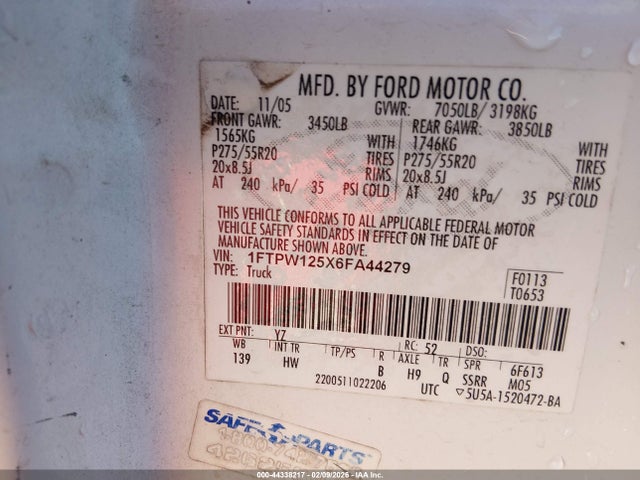 2006 FORD F-150 1FTPW125X6FA44279 Photo 8