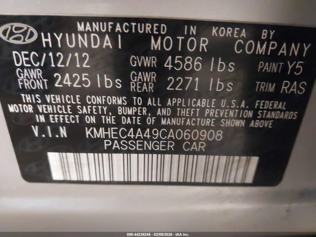 Продаж на аукціоні авто 2012 Hyundai Sonata Hybrid, vin: KMHEC4A49CA060908, номер лоту: 44338248