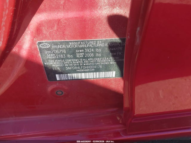 5NPD84LF0HH004176 Hyundai ELANTRA SE