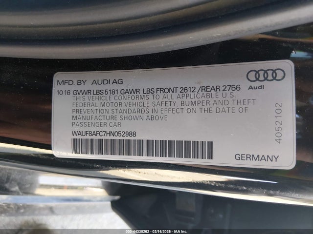 44338262 :رقم المزاد ، WAUF8AFC7HN052988 vin ، 2017 Audi A6 2.0t Premium مزاد بيع