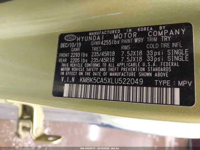 2020 HYUNDAI KONA KM8K5CA5XLU522049 Photo 8
