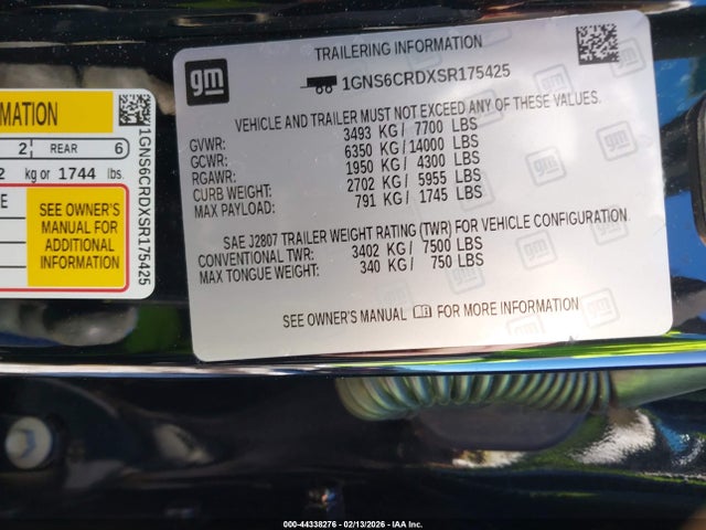 1GNS6CRDXSR175425 Chevrolet Suburban 4wd Lt
