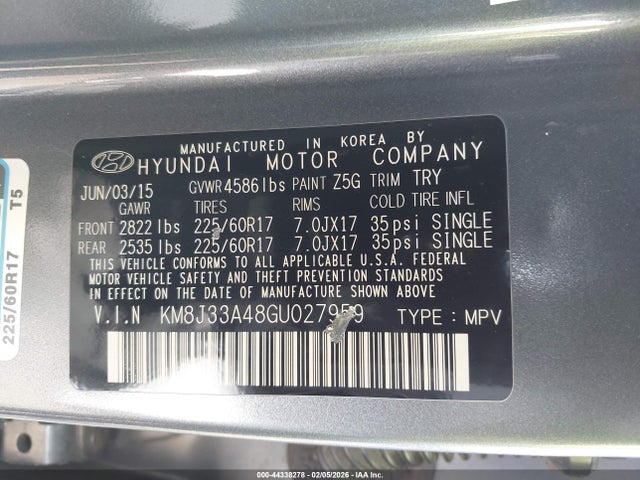 KM8J33A48GU027959 Hyundai TUCSON SE