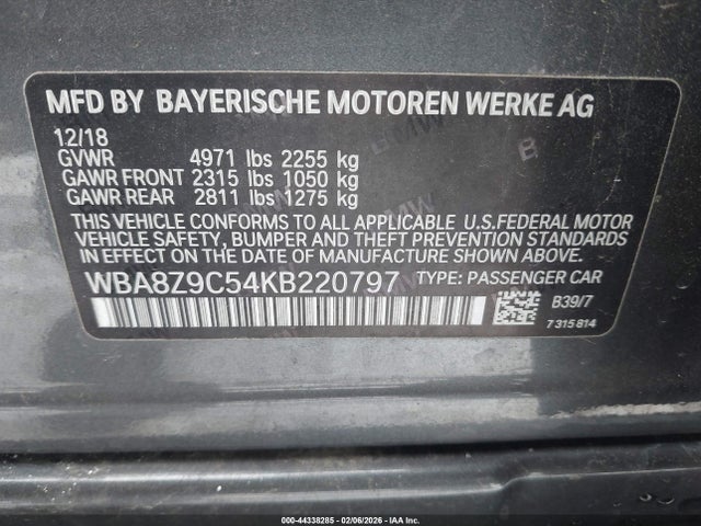 Aukcja sprzedaży 2019 Bmw 330i Gran Turismo Xdrive, vin: WBA8Z9C54KB220797, numer aukcji: 44338285