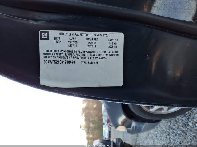 44338318 :رقم المزاد ، 2G4WF521031210470 vin ، 2003 Buick Regal Gs مزاد بيع